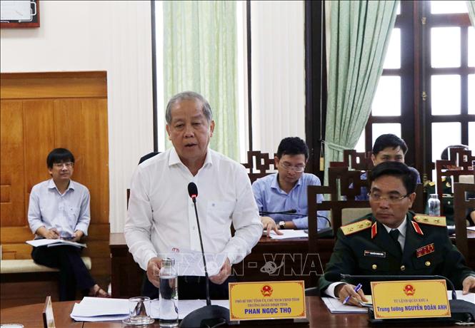 Trong ảnh: Chủ tịch UBND tỉnh Thừa Thiên – Huế Phan Ngọc Thọ phát biểu tại cuộc họp. Ảnh: Đỗ Trưởng-TTXVN