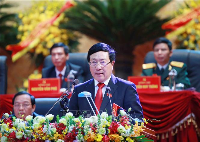 Đồng chí Phạm Bình Minh, Uỷ viên Bộ Chính trị, Phó Thủ tướng, Bộ trưởng Bộ Ngoại giao phát biểu chỉ đạo đại hội. Ảnh: Phương Hoa - TTXVN