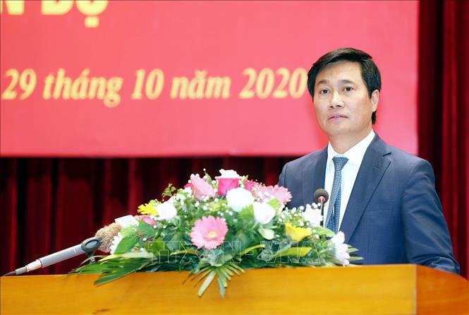 Trong ảnh: Tân Phó Bí thư Tỉnh ủy Quảng Ninh Nguyễn Tường Văn phát biểu tại hội nghị. Ảnh: TTXVN phát
