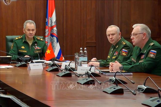 Photo: Russian Defence Minister, General Sergey Shoigu during the video talks with Defence Minister General Ngo Xuan Lich. VNA Photo