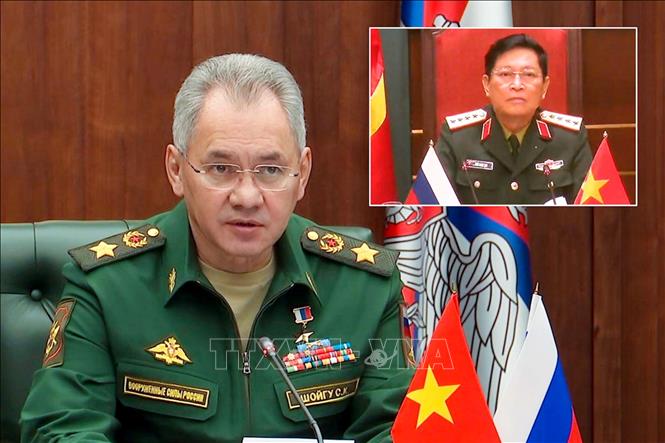 Photo: Russian Defence Minister, General Sergey Shoigu during the video talks with Defence Minister General Ngo Xuan Lich. VNA Photo