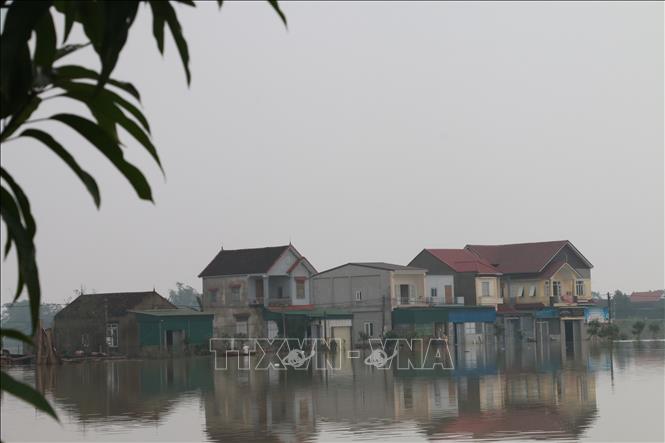 Trong ảnh: Do nước sông La (Hà Tĩnh) đổ về khiến hàng ngàn hộ dân xã Trung Phúc Cường, huyện Nam Đàn vẫn chìm trong biển nước. Ảnh: Bích Huệ - TTXVN 