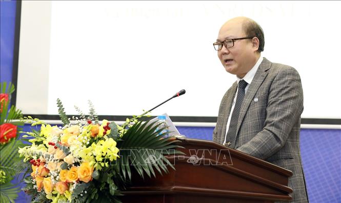 Trong ảnh: TS. Nguyễn Xuân Lâm, (nguyên Cục trưởng Cục Viễn thám) trình bày tham luận. Ảnh: Anh Tuấn – TTXVN