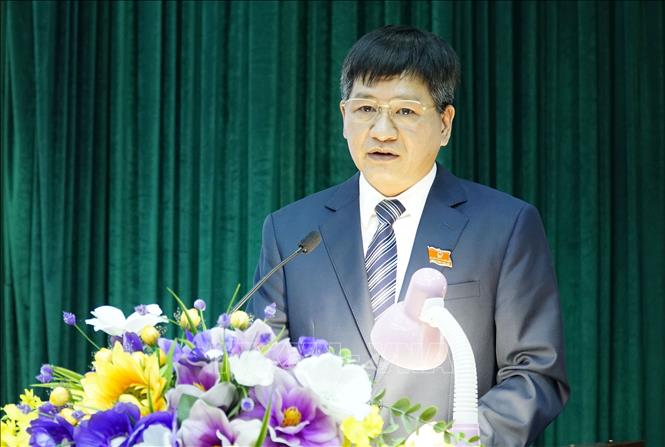 Trong ảnh: Tân Chủ tịch UBND tỉnh Điện Biên Lê Thành Đô phát biểu nhận nhiệm vụ. Ảnh: Xuân Tư – TTXVN