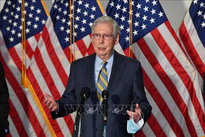 Trong ảnh: Lãnh đạo phe đa số tại Thượng viện Mỹ Mitch McConnell trong một cuộc họp báo ở Washington, DC., ngày 22/9/2020. Ảnh: AFP/TTXVN