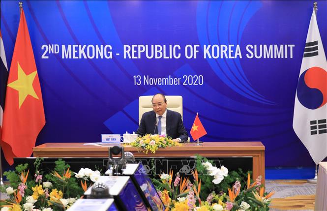 Thủ tướng Nguyễn Xuân Phúc phát biểu khai mạc Hội nghị Cấp cao Mekong - Hàn Quốc lần thứ 2. Ảnh: Lâm Khánh - TTXVN