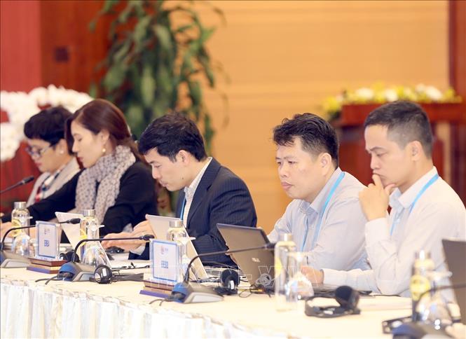 Trong ảnh: Các đại biểu tại điểm cầu Hà Nội (Việt Nam) tham dự hội nghị. Ảnh: Phan Tuấn Anh - TTXVN