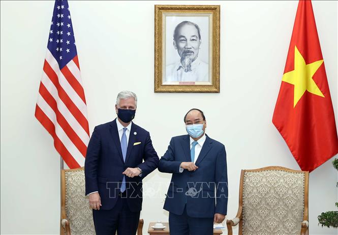 Trong ảnh: Thủ tướng Nguyễn Xuân Phúc tiếp ông Robert O’Brien, Cố vấn An ninh Quốc gia Hoa Kỳ. Ảnh: Thống Nhất - TTXVN