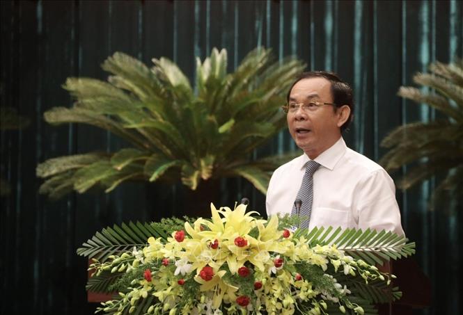 Trong ảnh: Bí thư Trung ương Đảng, Bí thư Thành uỷ Thành phố Hồ Chí Minh Nguyễn Văn Nên phát biểu tại Hội thảo. Ảnh: Anh Tuấn - TTXVN
