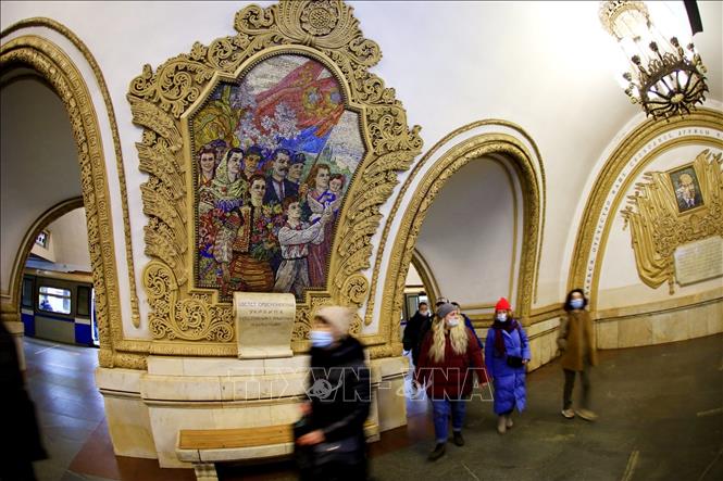 Trong ảnh: Ga Kievskaya được ví là phòng trưng bày nghệ thuật dưới lòng đất. Ảnh: Trần Hiếu - Pv TTXVN