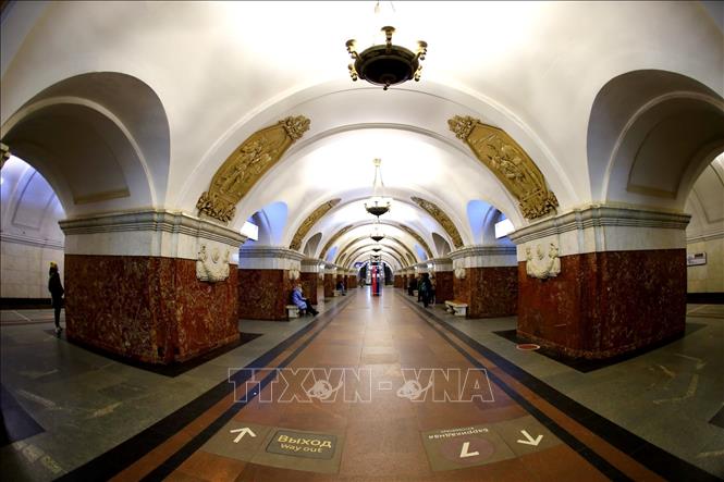 Trong ảnh: Ga tàu điện ngầm Krasnopresnenskaya trên tuyến đường vòng tròn, nằm giữa ga Kievskaya và Belaruskaya Ảnh: Trần Hiếu - Pv TTXVN