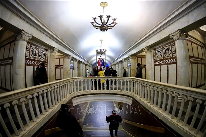 Trong ảnh: Kiến trúc hai tầng của nhà ga tàu điện ngầm Paveletskaya. Ảnh: Trần Hiếu - Pv TTXVN