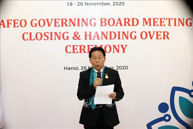Trong ảnh: TSKH. Nghiêm Vũ Khải, Phó Chủ tịch Liên hiệp các hội Khoa học và Kỹ thuật Việt Nam (VUSTA) phát biểu bế mạc Hội nghị CAFEO38. Ảnh: Anh Tuấn – TTXVN