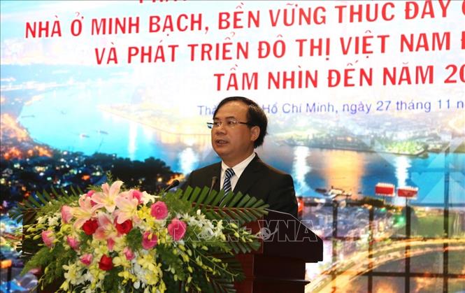 Trong ảnh: Thứ trưởng Bộ Xây dựng Nguyễn Văn Sinh phát biểu tại hội thảo. Ảnh: Trần Xuân Tình - TTXVN