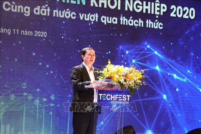 Trong ảnh: Bộ trưởng Bộ Khoa học và Công nghệ Huỳnh Thành Đạt phát biểu khai mạc Techfest Vietnam 2020 và Diễn đàn Thanh niên khởi nghiệp 2020. Ảnh: Anh Tuấn – TTXVN