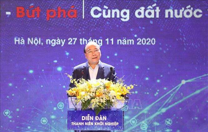 Trong ảnh: Thủ tướng Chính phủ Nguyễn Xuân Phúc phát biểu tại Lễ khai mạc Techfest Vietnam 2020 và Diễn đàn “Thanh niên khởi nghiệp 2020”. Ảnh: Anh Tuấn – TTXVN