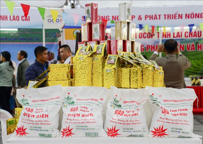 Trong ảnh: Hàng trăm sản phẩm OCOP của các tỉnh miền núi phía Bắc được trưng bày tại sự kiện. Ảnh: Xuân Tư – TTXVN