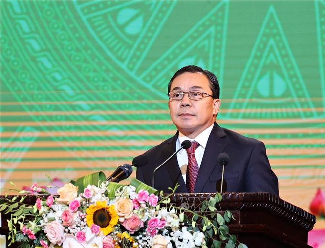 Đại sứ Đặc mệnh toàn quyền nước Công hòa DCND Lào tại Việt Nam Sengphet Houngboungnuang phát biểu. Ảnh: Trọng Đức - TTXVN