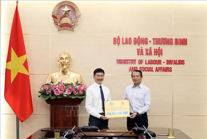 Trong ảnh: Ông Vũ Anh Sơn, Cố vấn đặc biệt của UNHCR tại Việt Nam (bên trái) trao tượng trưng khoản hỗ trợ cho những gia đình chịu ảnh hưởng bão lụt tại tỉnh Hà Tĩnh. Ảnh: Anh Tuấn - TTXVN