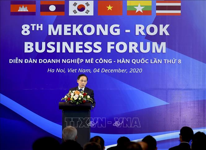 Thứ trưởng Bộ Ngoại giao Lê Hoài Trung phát biểu khai mạc Diễn đàn Doanh nghiệp Mekong - Hàn Quốc lần thứ 8. Ảnh: TTXVN