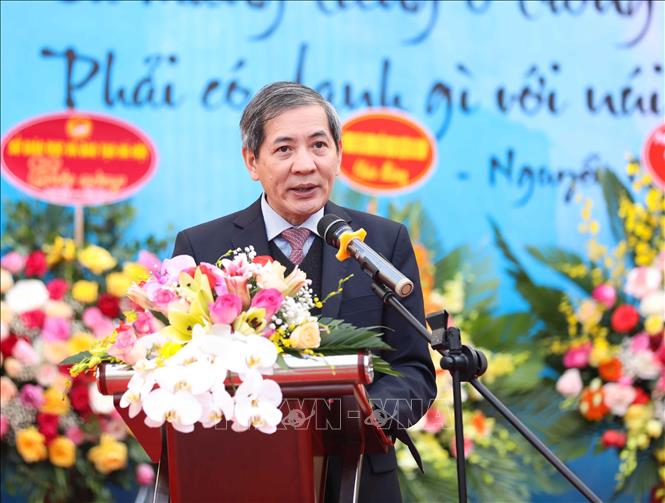 Trong ảnh: Bí thư Quận ủy Ba Đình Hoàng Minh Dũng Tiến phát biểu trong lễ kỷ niệm. Ảnh: Thanh Tùng - TTXVN