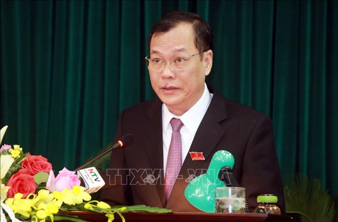 Trong ảnh: Tân Chủ tịch HĐND tỉnh Nam Định Lê Quốc Chỉnh phát biểu nhận nhiệm vụ. Ảnh: Nguyễn Lành - TTXVN