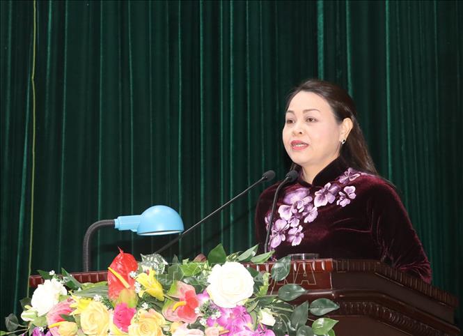 Trong ảnh: Bà Nguyễn Thị Thu Hà, Ủy viên Trung ương Đảng, Bí thư Tỉnh ủy Ninh Bình phát biểu tại phiên bế mạc kỳ họp HĐND tỉnh. Ảnh: Đức Phương - TTXVN