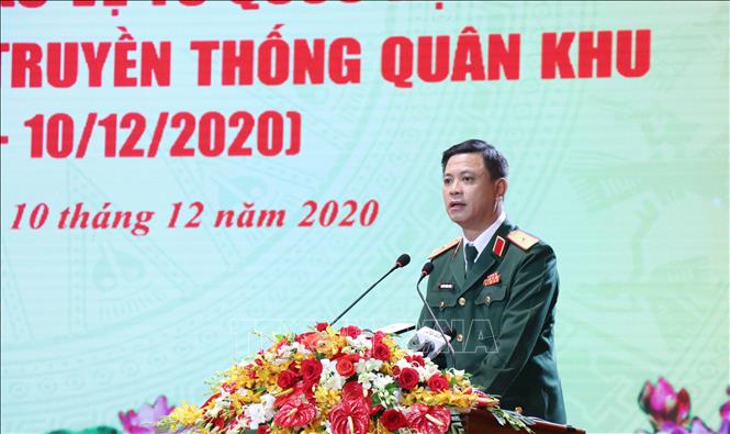 Trong ảnh: Thiếu tướng Nguyễn Trường Thắng, Tư lệnh Quân khu 7 phát biểu tại buổi lễ. Ảnh: Xuân Khu-TTXVN