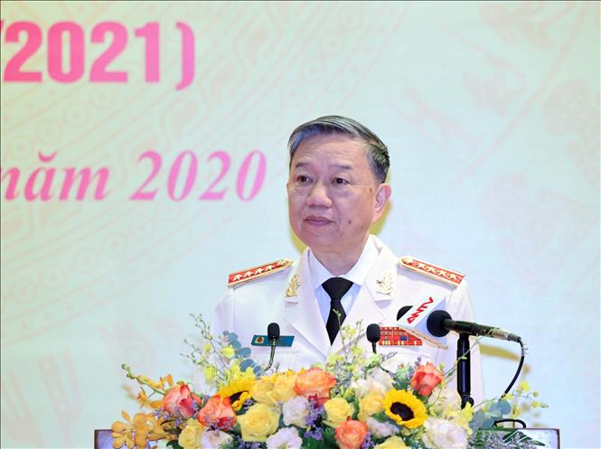 Thượng tướng Tô Lâm, Uỷ viên Bộ Chính , Bộ trưởng Bộ Công an phát biểu. Ảnh: Thống Nhất – TTXVN
