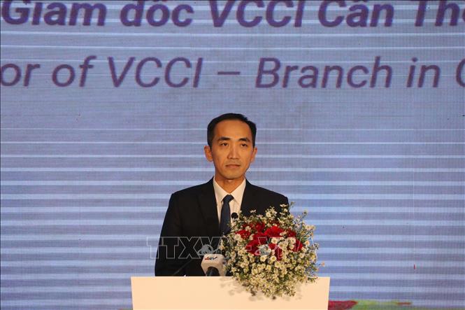 Trong ảnh: Thạc sĩ Nguyễn Phương Lam, Giám đốc VCCI Chi nhánh Cần Thơ phát biểu tại Lễ công bố. Ảnh: Ngọc Thiện- TTXVN