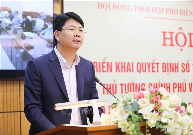 Trong ảnh: Thứ trưởng Bộ Tư pháp Nguyễn Thanh Tịnh phát biểu tại hội nghị. Ảnh: Thanh Tùng - TTXVN