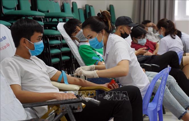 Trong ảnh: Sinh viên Đại học Đông Á hiến máu tình nguyện tại ngày hội. Ảnh: TTXVN phát