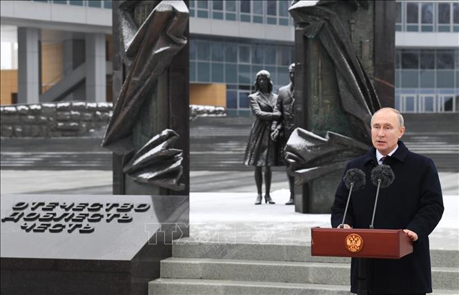 Trong ảnh: Tổng thống Nga Vladimir Putin phát biểu tại trụ sở Tổng cục Tình báo Ngoài nước (SVR) ở thủ đô Moskva ngày 20/12/2020. Ảnh: AFP/TTXVN