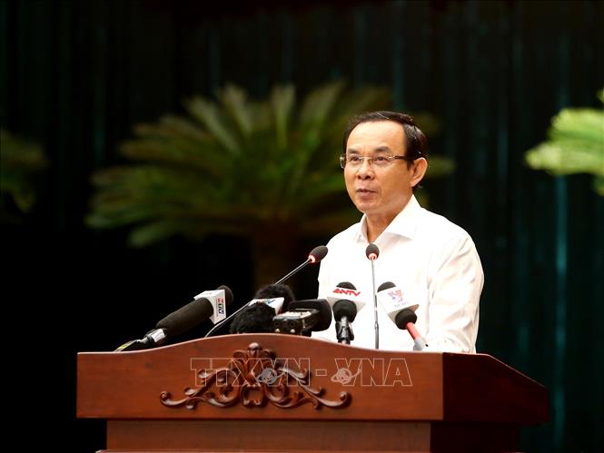 Trong ảnh: Bí thư Thành ủy Thành phố Hồ Chí Minh Nguyễn Văn Nên phát biểu chỉ đạo tại hội nghị. Ảnh: Thành Chung - TTXVN