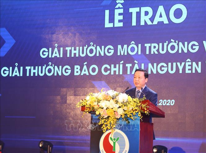 Trong ảnh: Bộ trưởng Bộ Tài nguyên và Môi trường Trần Hồng Hà phát biểu tại buổi lễ. Ảnh: Hoàng Hiếu - TTXVN