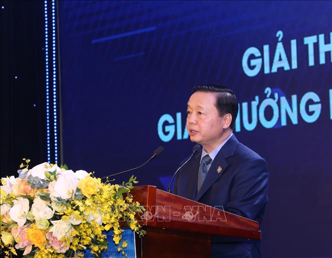 Trong ảnh: Bộ trưởng Bộ Tài nguyên và Môi trường Trần Hồng Hà phát biểu tại buổi lễ. Ảnh: Hoàng Hiếu - TTXVN