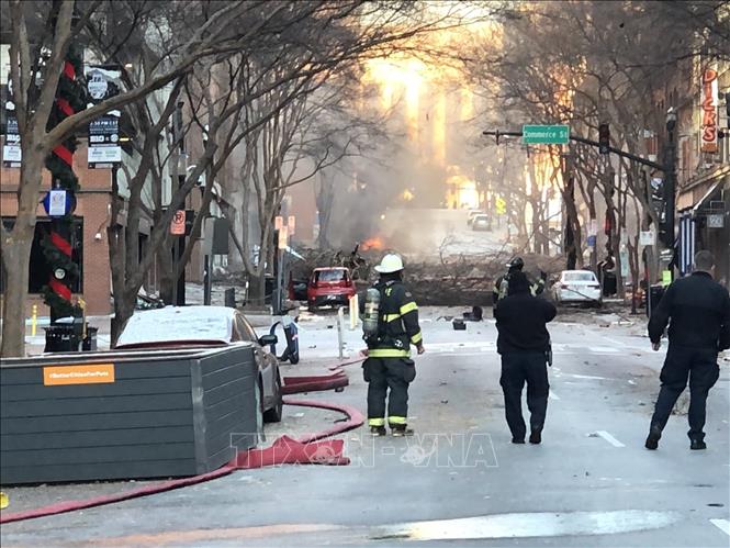 Trong ảnh: Hiện trường vụ nổ tại thành phố Nashville, bang Tennessee, Mỹ ngày 25/12/2020. Ảnh: AFP/TTXVN
