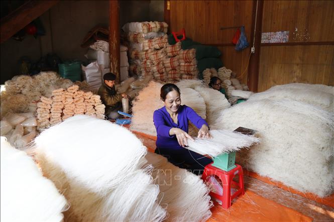 Trong ảnh: Mì khô được cân và đóng gói cẩn thận. Ảnh: Nam Sương - TTXVN