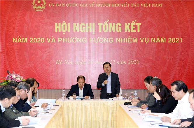 Trong ảnh: Ông Lê Tấn Dũng, Phó Chủ tịch Ủy ban Quốc gia về người khuyết tật Việt Nam, Thứ trưởng Bộ Lao động - Thương binh và Xã hội phát biểu tại Hội nghị. Ảnh: Anh Tuấn – TTXVN