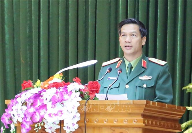 Trong ảnh: Thiếu tướng Nguyễn Huy Cảnh, Phó Tư lệnh kiêm Tham mưu trưởng Quân khu 1 phát biểu tại hội nghị. Ảnh: Quang Duy – TTXVN
