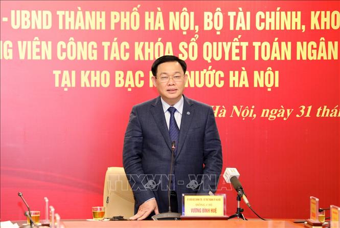 Trong ảnh: Bí thư Thành ủy Hà Nội Vương Đình Huệ phát biểu. Ảnh: Văn Điệp - TTXVN