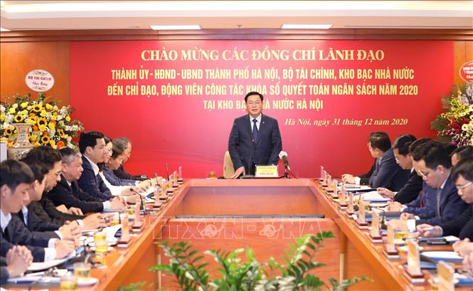 Trong ảnh: Bí thư Thành ủy Hà Nội Vương Đình Huệ phát biểu chỉ đạo. Ảnh: Văn Điệp - TTXVN