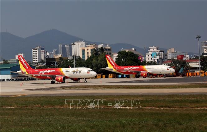 Photo: Vietjet Air planes at Da Nang International Airport in the central city of Da Nang. VNA Photo: Ngọc Hà