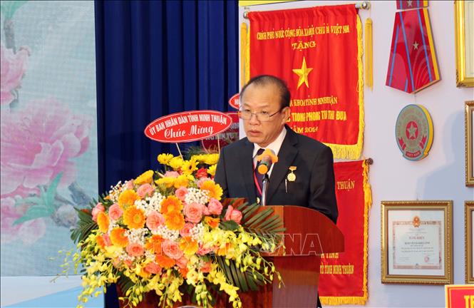 Trong ảnh: Ông Thái Phương Phiên-Giám đốc Bệnh viện Đa khoa tỉnh Ninh Thuận phát biểu tại buổi lễ. Ảnh: Công Thử - TTXVN