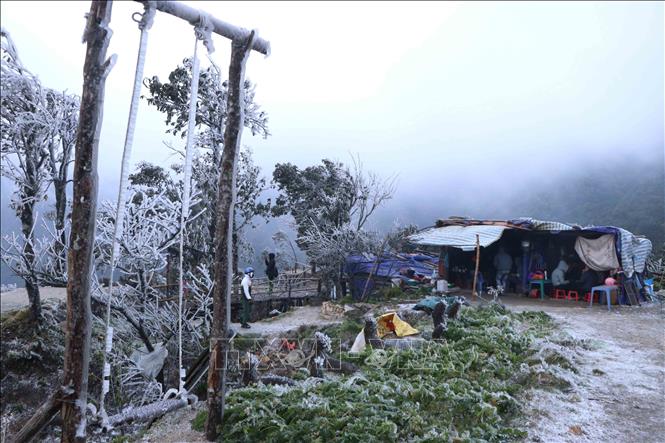 Photo: O Quy Ho pass in Lai Chau province covered with ice. VNA Photo