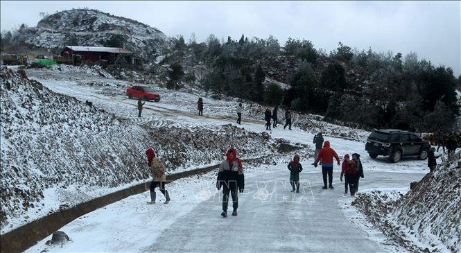 Photo: Snow falls in Bat Xat district, Lao Cai province. VNA Photo
