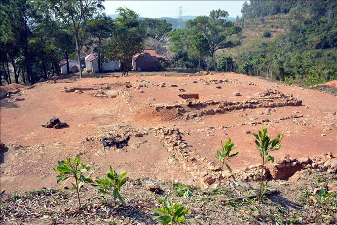 Khu vực thăm dò, thám sát, khai quật khảo cổ chùa Ngũ Đài. Ảnh: Mạnh Tú - TTXVN