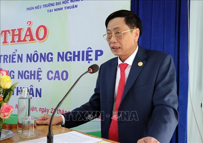 Trong ảnh: Giám đốc Sở Nông nghiệp và Phát triển nông thôn tỉnh Ninh Thuận Đặng Kim Cương phát biểu tại Hội thảo. Ảnh: Công Thử - TTXVN