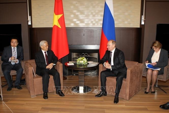 Trong ảnh: Tổng Bí thư Nguyễn Phú Trọng hội đàm với Tổng thống Nga Vladimir Putin, ngày 25/11/2014, tại Sochi trong chuyến thăm chính thức LB Nga. Ảnh: Trí Dũng - TTXVN