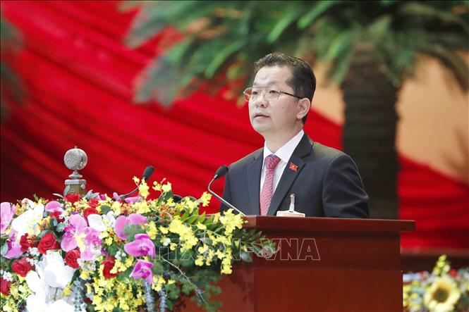 Trong ảnh: Đồng chí Nguyễn Văn Quảng, Bí thư Thành ủy Đà Nẵng trình bày tham luận. Ảnh: TTXVN